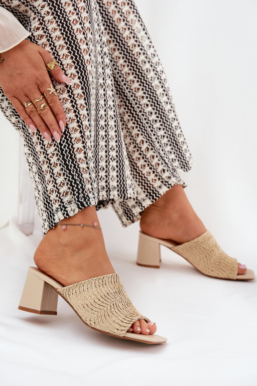 Women's Heeled Sandals With Weaving Beige Ciariloria