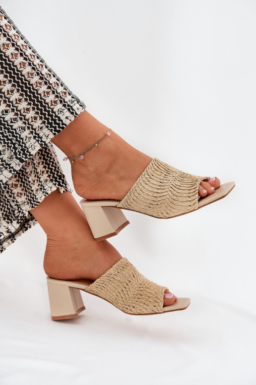 Women's Heeled Sandals With Weaving Beige Ciariloria