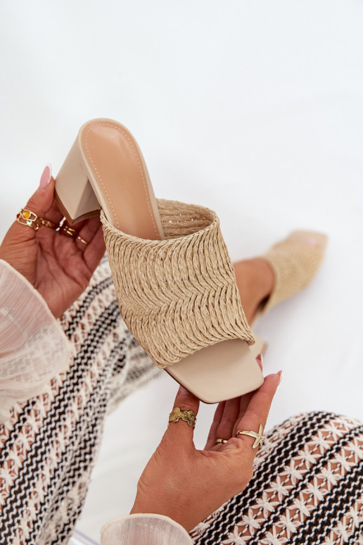 Women's Heeled Sandals With Weaving Beige Ciariloria