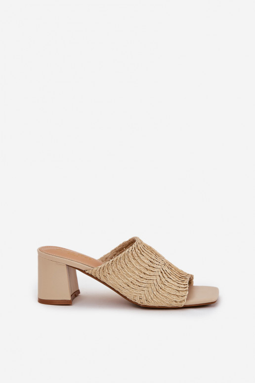 Women's Heeled Sandals With Weaving Beige Ciariloria