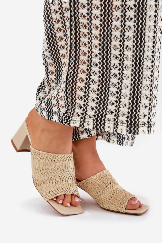 Women's Heeled Sandals With Weaving Beige Ciariloria