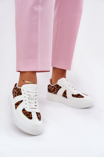 Women Sneakers With Leopard Print On Platform White Nativira