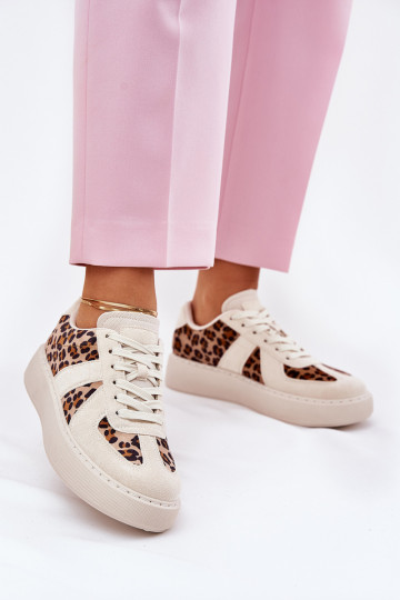 Women's Sneakers with Leopard Print on Platform Beige Nativira 2