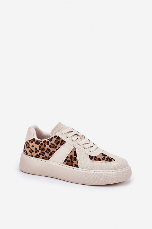 Women's Sneakers with Leopard Print on Platform Beige Nativira
