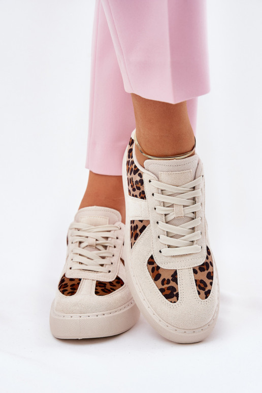 Women's Sneakers with Leopard Print on Platform Beige Nativira