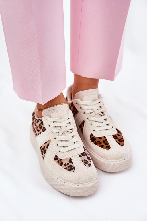 Women's Sneakers with Leopard Print on Platform Beige Nativira