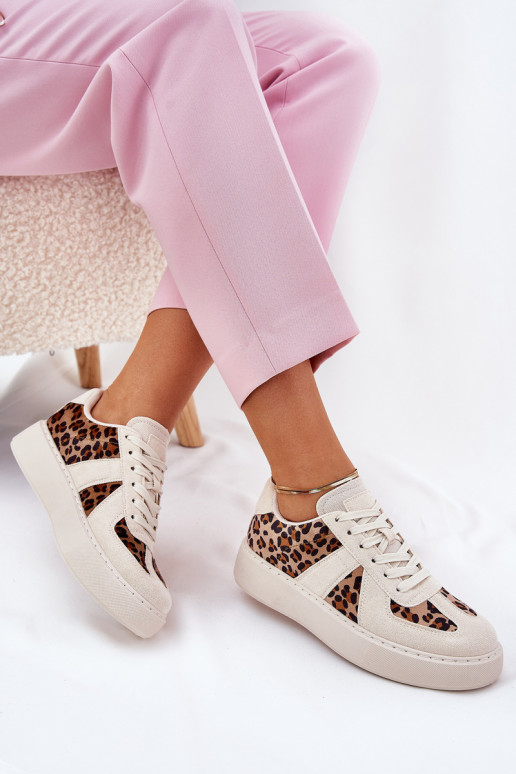 Women's Sneakers with Leopard Print on Platform Beige Nativira