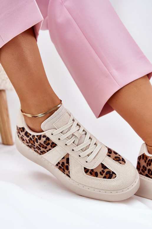 Women's Sneakers with Leopard Print on Platform Beige Nativira