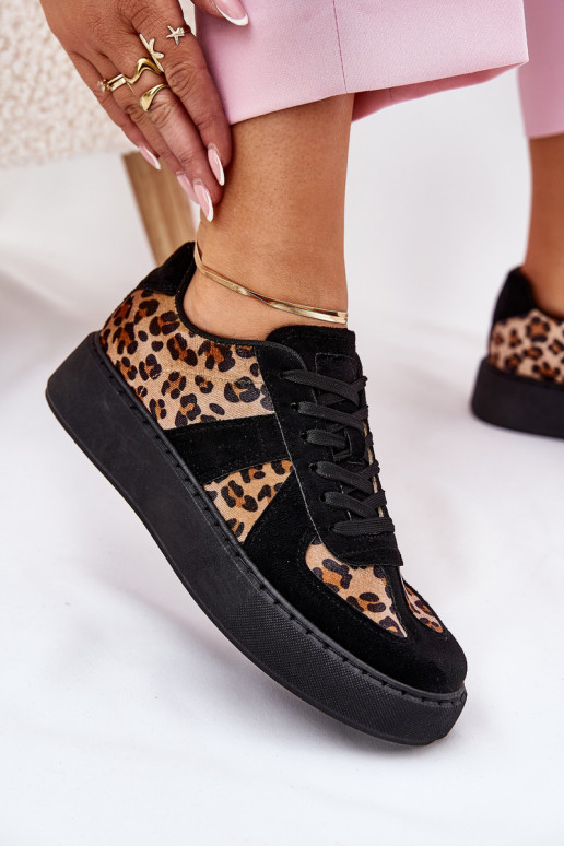 Sneakersy Damskie Z Panterką Na Platformie Czarne Nativira Sneakersy Damskie Z Panterką Na Platformie Czarne Nativira