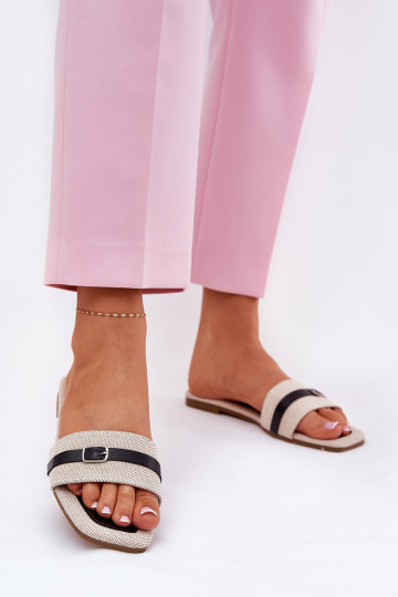 Flat Ladies Slippers With Strap And Buckle Beige Zilina 2