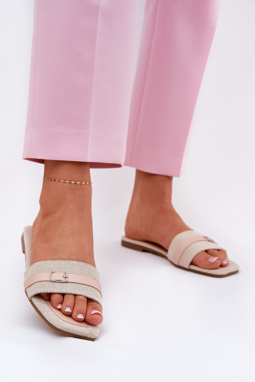 Flat Women's Slippers With Strap And Buckle Beige Zilina