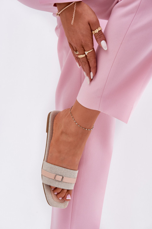 Płaskie Klapki Damskie Z Paskiem I Sprzączką Beżowe Zilina