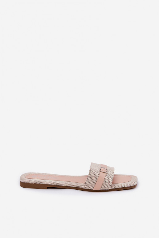 Flat Women's Slippers With Strap And Buckle Beige Zilina
