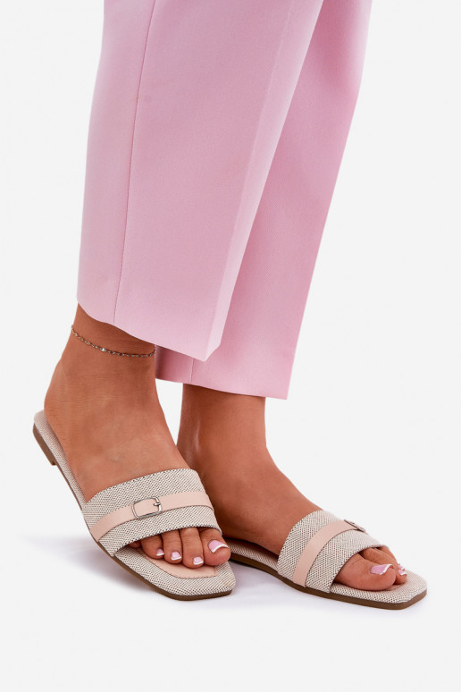 Flat Women's Slippers With Strap And Buckle Beige Zilina