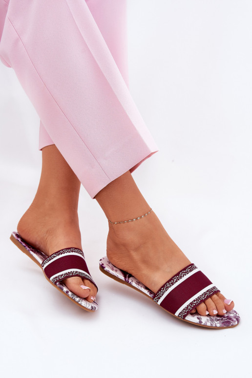 Patterned Flat Sandals Women Bordeaux Leysi