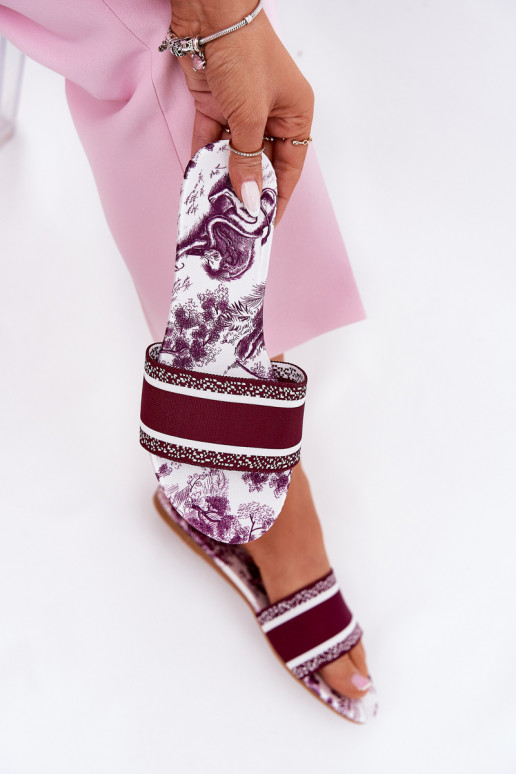 Patterned Flat Sandals Women Bordeaux Leysi