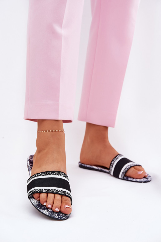 Patterned Flat Women's Slippers Black Leysi