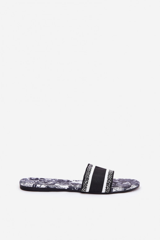 Patterned Flat Women's Slippers Black Leysi
