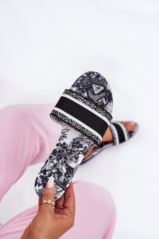 Patterned Flat Women's Slippers Black Leysi