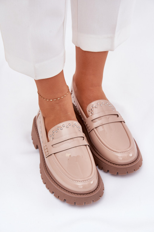 Ladies Patent Moccasins With Decoration Beige Nallae