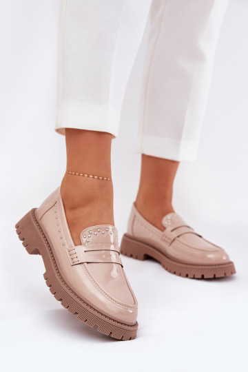 Ladies Patent Moccasins With Decoration Beige Nallae 2