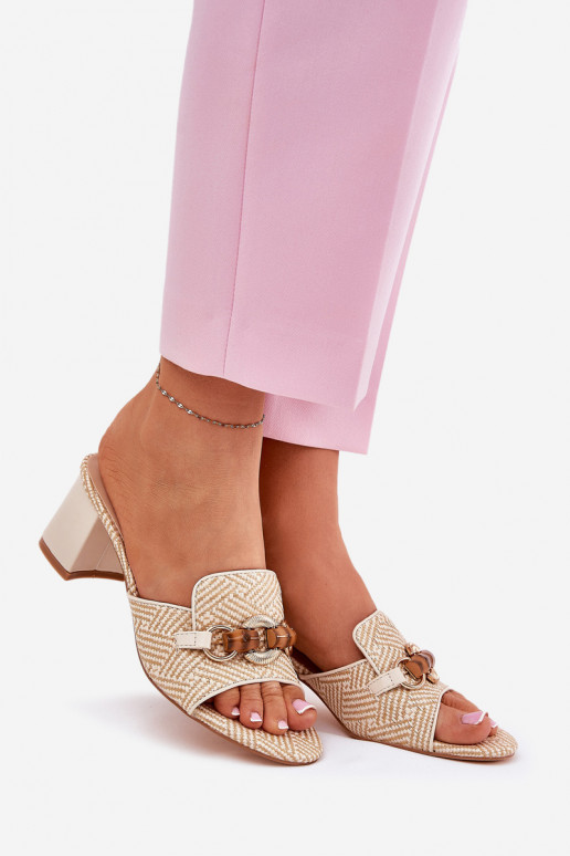 Beige Women's Heels With Decoration Ovittole