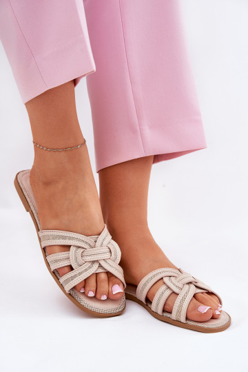 Women's Flat Sandals With Intertwining Straps Beige Acimine