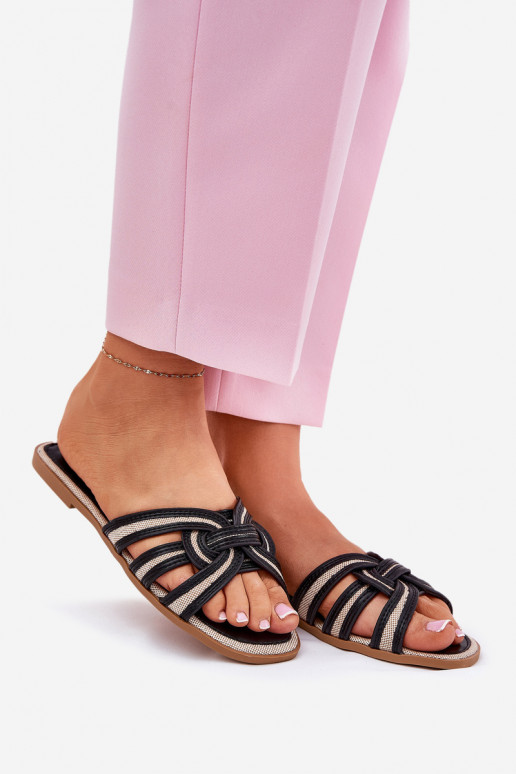 Womens Flat Sandals With Intertwining Straps Black Acimine