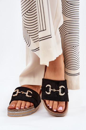 Womens Platform Sandals With Golden Decoration And Glitter Black Morisela 2