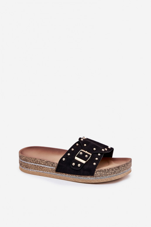 Women's Platform Sandals With Buckle And Studs Black Nusithia