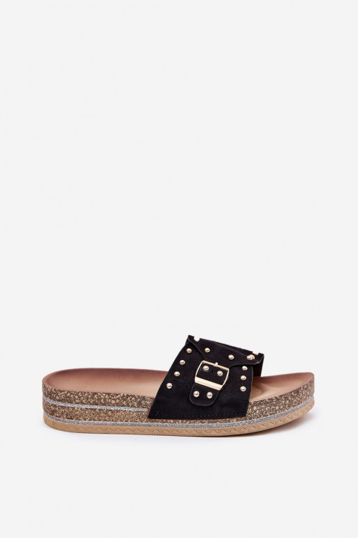 Women's Platform Sandals With Buckle And Studs Black Nusithia