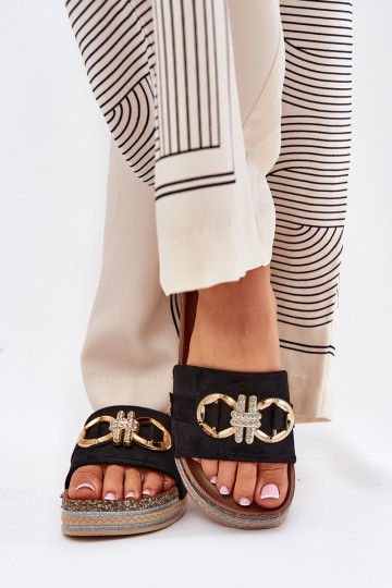Women's Platform Sandals With Glitter And Gold Decoration Black Rilirea 2