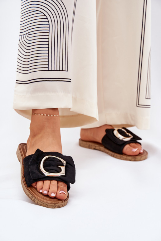 Flat Women's Sandals With Decorative Detail Black Nellodra