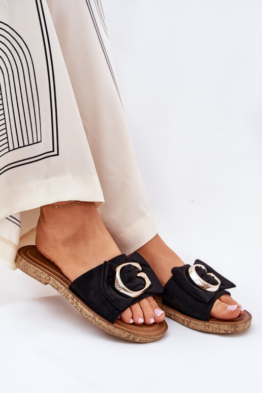 Flat Women's Sandals With Decorative Detail Black Nellodra