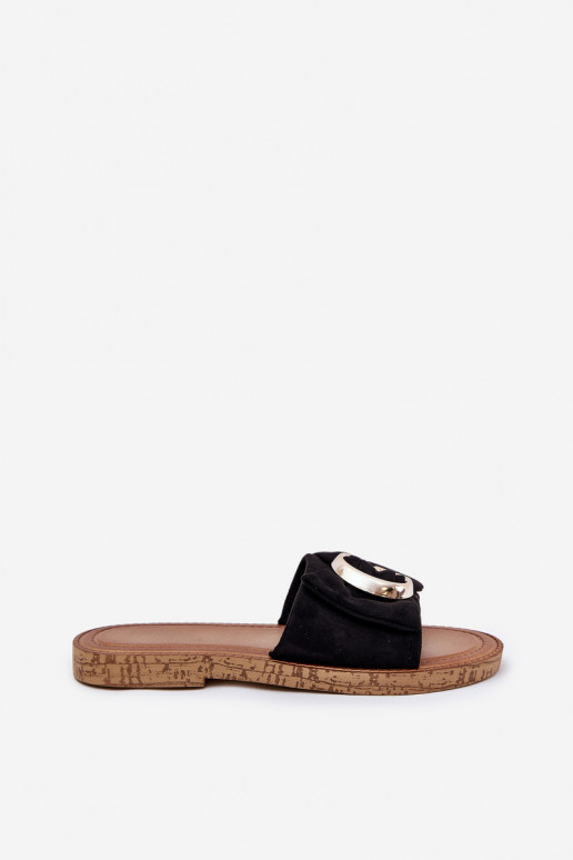 Flat Women's Sandals With Decorative Detail Black Nellodra