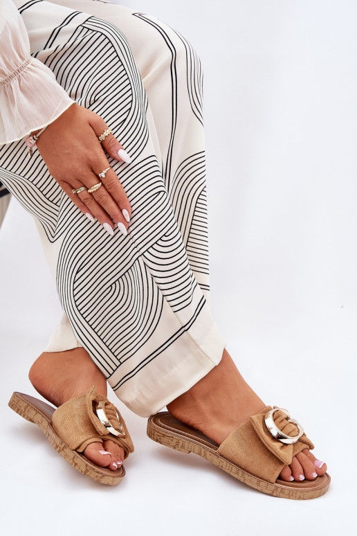 Flat Women Sandals With Decorative Detail Camel Nellodra