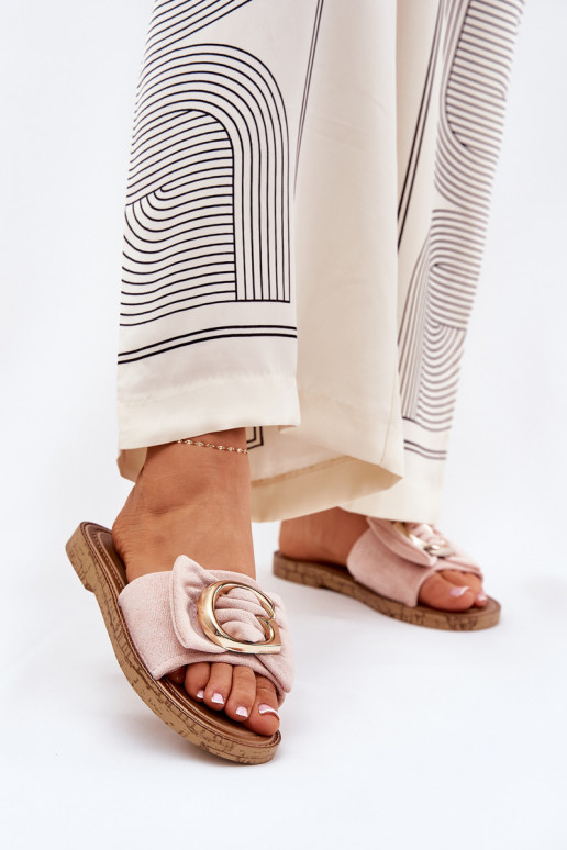 Flat Women's Slippers With Decorative Detail Pink Nellodra