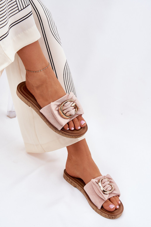 Flat Women's Slippers With Decorative Detail Pink Nellodra