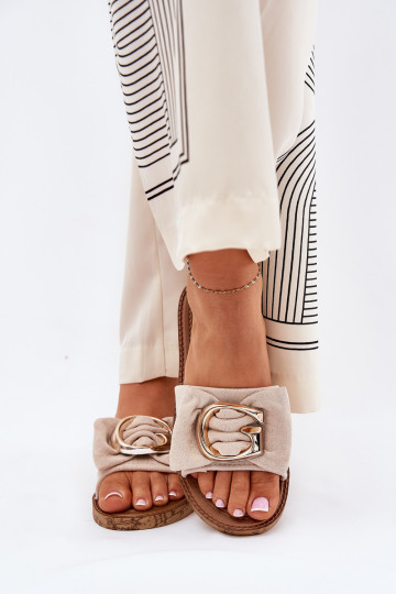 Flat Women's Slippers With Decorative Detail Beige Nellodra