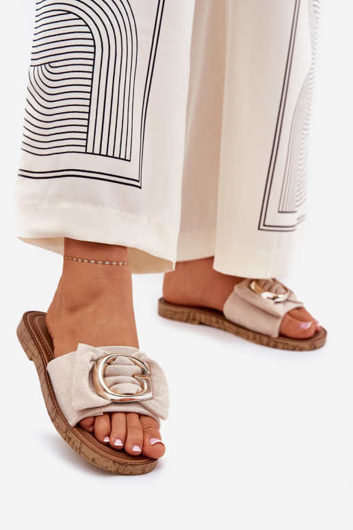 Flat Women's Slippers With Decorative Detail Beige Nellodra