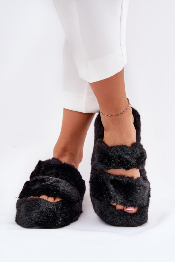 Women's Fur Slippers On Platform Black Talfedi 2