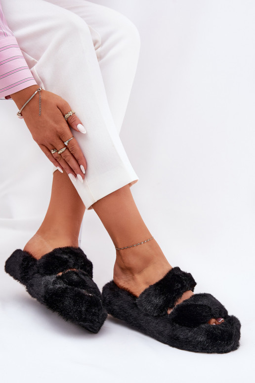 Futrzane Kapcie Damskie Na Platformie Czarne Talfedi