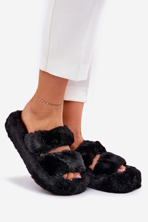 Women's Fur Slippers On Platform Black Talfedi