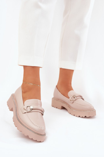 Ladies Moccasins Decorated With Rhinestones Beige Patina