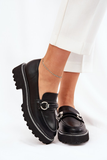 Ladies moccasins decorated with rhinestones black Patina