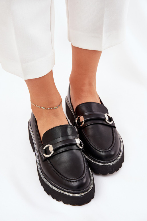 Ladies moccasins decorated with rhinestones black Patina