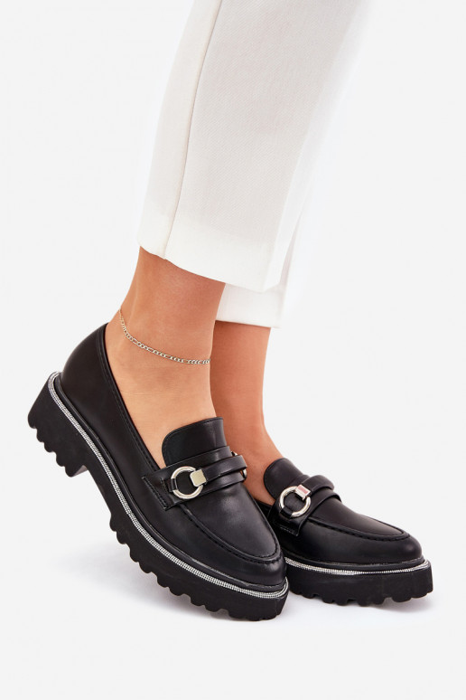 Ladies moccasins decorated with rhinestones black Patina