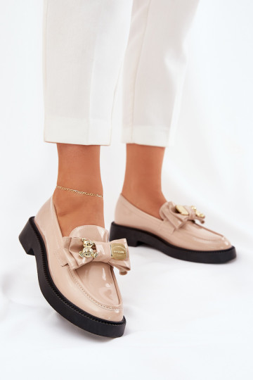 Patented moccasins with bow and decorative brooch beige Leandriel 2