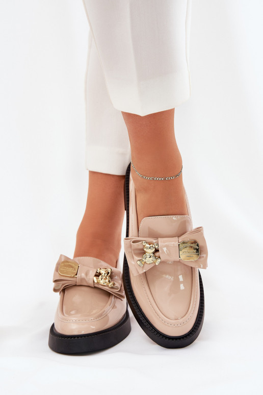 Patented moccasins with bow and decorative brooch beige Leandriel