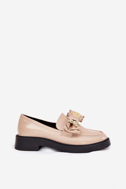 Patented moccasins with bow and decorative brooch beige Leandriel